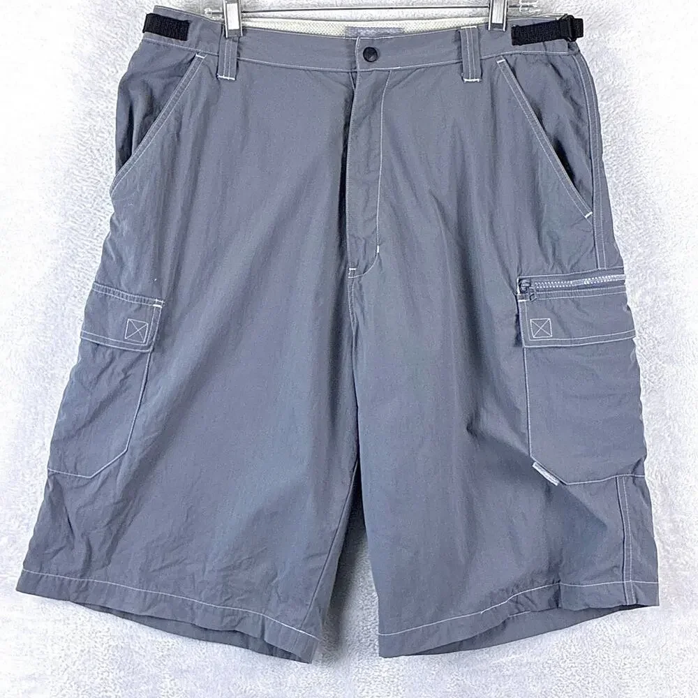 VTG No Fear Cargo Shorts Mens XL Gray Nylon Utility Skate Outdoor Grunge Y2K